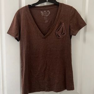 Brown/Pink Volcom V-neck T-shirt GUC